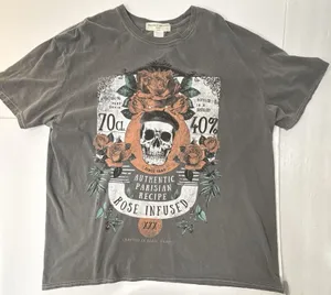 Urban Outfitters Project Social‎ T Gray Skull OS Oversized Floral Paris Grunge thumbnail 1