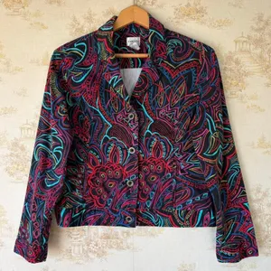Vintage 90s Chicos Jacket Size 1 Womens M Abstract Floral Neon Art Teacher thumbnail 1