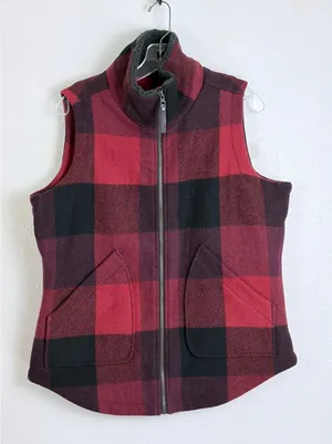 Woolrich Buffalo Plaid Wool Blend Zip Vest Red Black Women's L thumbnail 1