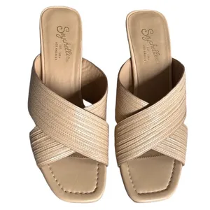 Seychelles Romantic Beige Leather Crisscross Textured Square Toe‎ Kitten Heel 7 thumbnail 3