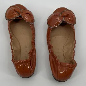 See by Chloe Patent Leather Bow Ballet Flats Sz 6.5 Old Money Euro Zipper Cognac thumbnail 4