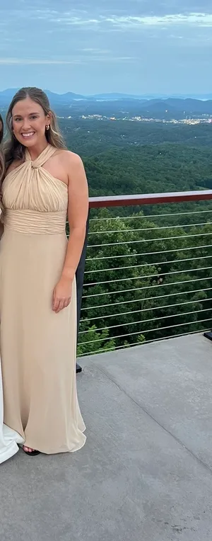 Azazie Fifi Dress in Champagne Chiffon thumbnail 4