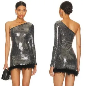 NWT Superdown Revolve Cecelia One Shoulder Sequin Feathers Mini Dress Formal thumbnail 2
