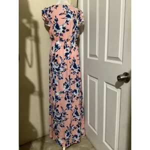 Splendid Floral Maxi Dress Peach Blue V-Neck Smocked Waist RD0190P Medium thumbnail 3