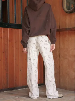 Cali 1850 Western Printed Linen Pull On Pants Size Medium Cream Cowgirl Rodeo thumbnail 3