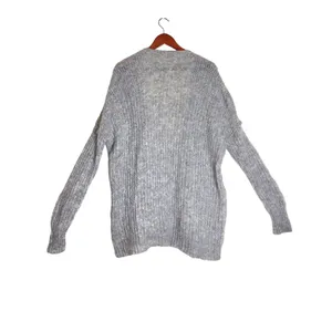 Free People Weekend Getaway Grey Ribbed Knit Alpaca Open Front Long Cardigan thumbnail 5