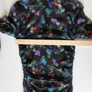 Alice + Olivia Delora Floral Black Mesh Ruched Turtleneck Dress Size 4 Romantic‎ thumbnail 14