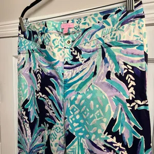 Lilly Pulitzer Pants Womens 12 blue Pineapple Print Kelly thumbnail 2