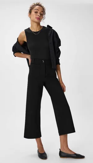 Quince Ultra Stretch Ponte Cropped Wide Leg Pants Black Size 6 thumbnail 1