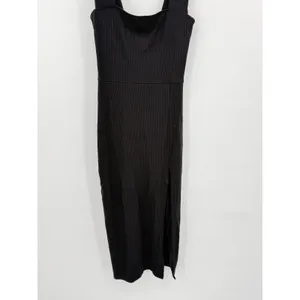 Reformation Cassi Knit Dress Small Black Ribbed Sleeveless Midi Slit Fitted Rib thumbnail 6