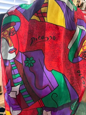Vintage 80s/90s Picasso Style Cubist Art Oblong Abstract One Eyed Jack Scarf thumbnail 3