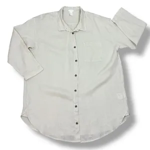 H&M Home Linen Button Up Shirt Dress Beige‎ Tan Medium Long Sleeve Beach thumbnail 12