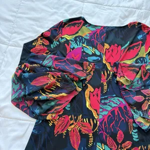 Floral Dress Flutter Sleeve Womens XL Eclectic Abstract‎ Maximalist Dairy Whimsy thumbnail 9