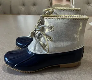 Jack Rogers Chloe Duck Lace Up Boots Blue Gold Silver Women's Size 9 thumbnail 1