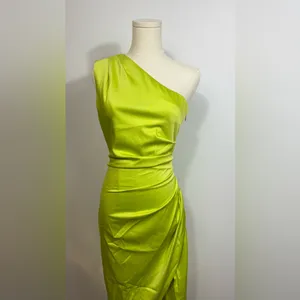 New! Elliatt Cassini Asymmetric‎ Satin Mini Sheath Dress Chartreuse Lime Sz XS thumbnail 6