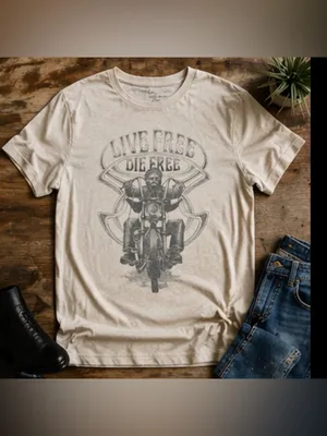 Lucky Brand Live Free Die Free Biker Graphic Tee Vintage Fade M Unisex thumbnail 2