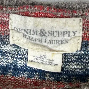 Denim & Supply Ralph Lauren Southwestern Aztec Cotton Knit Sweater Red Gray L thumbnail 3
