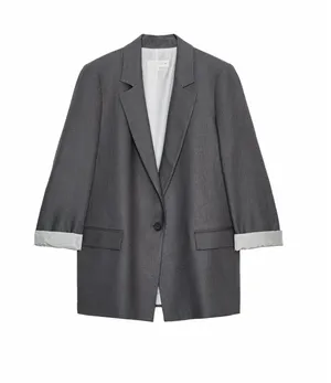 Zara Linen Blend Blazer with printed cuff Grey M thumbnail 1