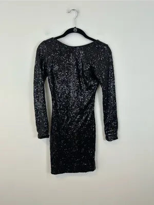 DRESS THE POPULATION Kelly Black Sequin Mini Dress Zipper Back Size XS thumbnail 2