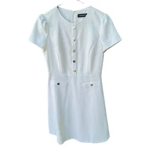 Andrew Marc size 4 white nubby dress. Gold tone buttons. thumbnail 2