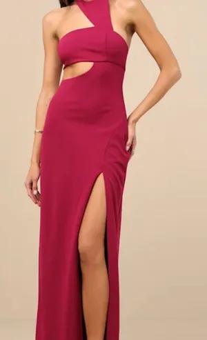 Lulu's Wine Asymmetrical Maxi Dress thumbnail 1
