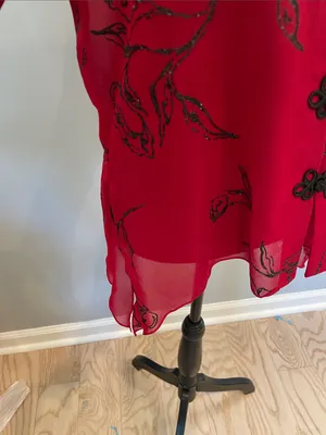 Metaphor Red with black Floral  pattern Button-Front Women’s Top thumbnail 3