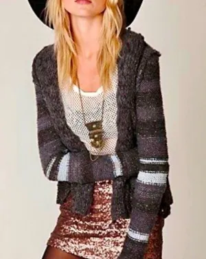 Free People charcoal braided cardigan thumbnail 1