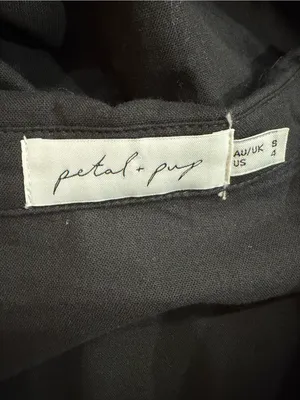 Petal & Pup Linen Blend Black Long Sleeve Collared Midi Dress thumbnail 3