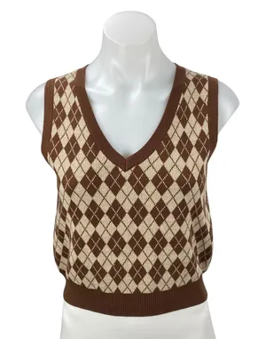 Aritzia Sunday Best Women's Brown Wool Argyle Sleeveless Sweater Vest Top Size S thumbnail 1