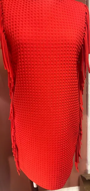 English Factory Red Textured Fringe Shift Dress thumbnail 5