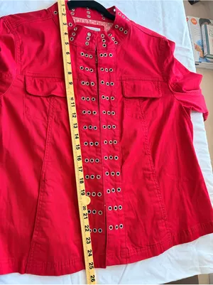 Live a Little Red Grommet Eyelet Jacket Size L Y2K Stretch Cotton thumbnail 7