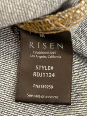 Risen Denim Shirt Women M Distressed Raw Fringe Hem Western Button Up thumbnail 3