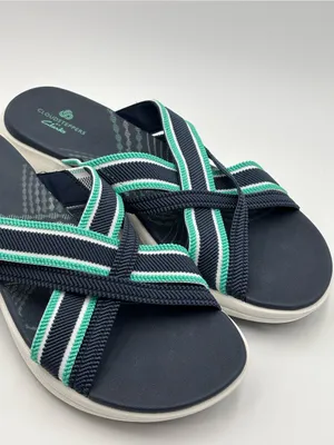 Cloudsteppers by Clarks Navy and Teal Crisscross Slide Sandals Size 9.5 thumbnail 2