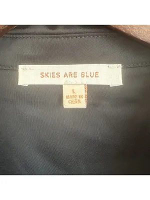 Skies Are Blue Womens Large Black Satin Silky Long Sleeve Button Down Blouse Top thumbnail 3