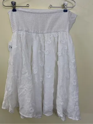 NEW Altar’d State White Strapless Embroidered Floral Mini Dress Size Medium NWT thumbnail 6