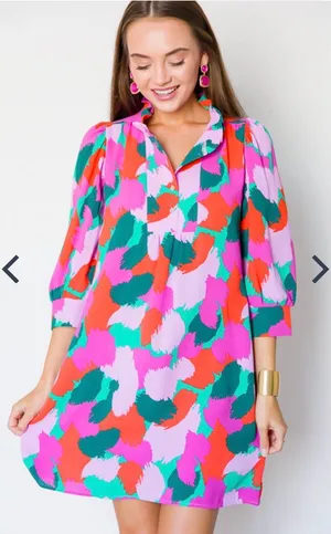 Bright Pink Multi-Color Floral Shift Dress thumbnail 1