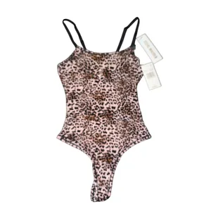 Steve Madden Womens Feathered Leopard Mesh Bodysuit SM11840 Brown Animal Sz S thumbnail 3