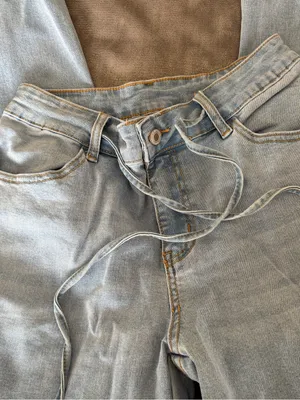 Light Blue Baggy denim Jeans with Drawstring Waist thumbnail 2