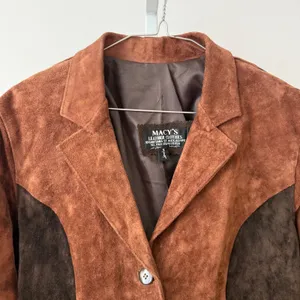 Macy Leather Clothes sz S Vintage Suede Colorblock Western Jacket Brown‎ Hippie thumbnail 2