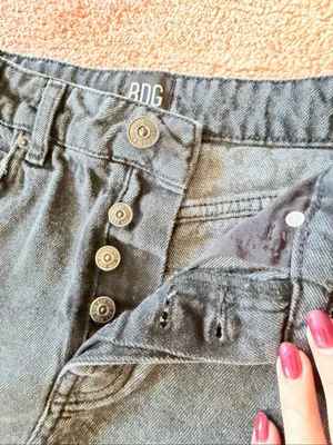 BDG Urban Outfitters Black Distressed Denim Mini Skirt XS Frayed Hem Button Fly thumbnail 5