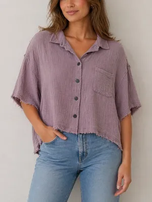 POL Gauze Purple Boho Top Size Small Cropped Oversized Cotton Beach thumbnail 1