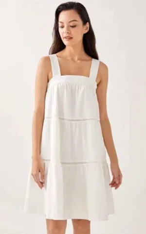 White Tiered Square Neck Sundress w/ Pockets Size 8 thumbnail 1