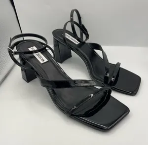 Steve Madden black patent leather strappy block heel sandals women Size 9.5M thumbnail 2