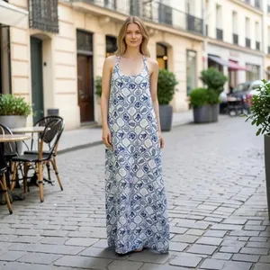 Isaac Mizrahi New York Linen Blend Maxi Dress NWT Blue White thumbnail 3