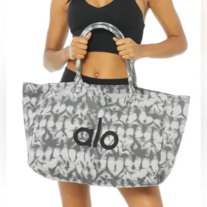 NWT Alo Yoga Shopper Tote Bag Tie Dye Oversized Heavy Duty Canvas Grey/Black thumbnail 5