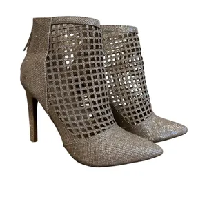 ANNE MICHELLE Gold Shimmery Pointed Toe Lattice Cutout Ankle Booties Size 7 thumbnail 1