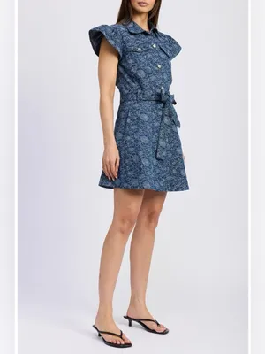 En Saison Eliana Floral Denim Cotton Mini Dress $150 Size Small thumbnail 3