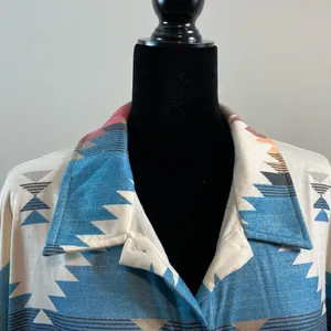 Boho Shacket Tribal Aztec Print Cream Button Collar Pockets Long Sleeve Medium thumbnail 7