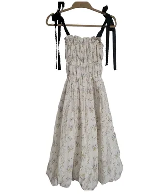 Brock Collection x H&M CONSCIOUS Cream Floral Black Bow Detail Tie Dress XS thumbnail 4