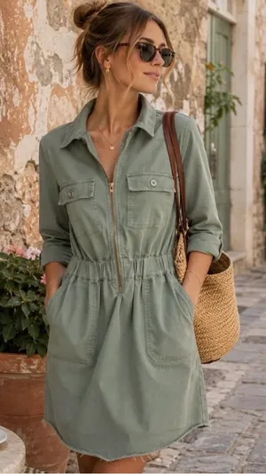 J Crew Long-sleeve zip-front chino dress size 10 thumbnail 1
